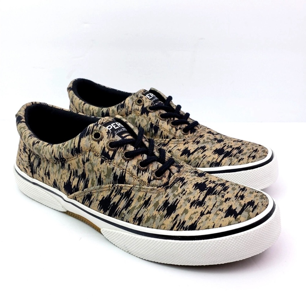 NEW Sperry Halyard Men's Low-Top Sneakers in Tan and Black Camo, size 10